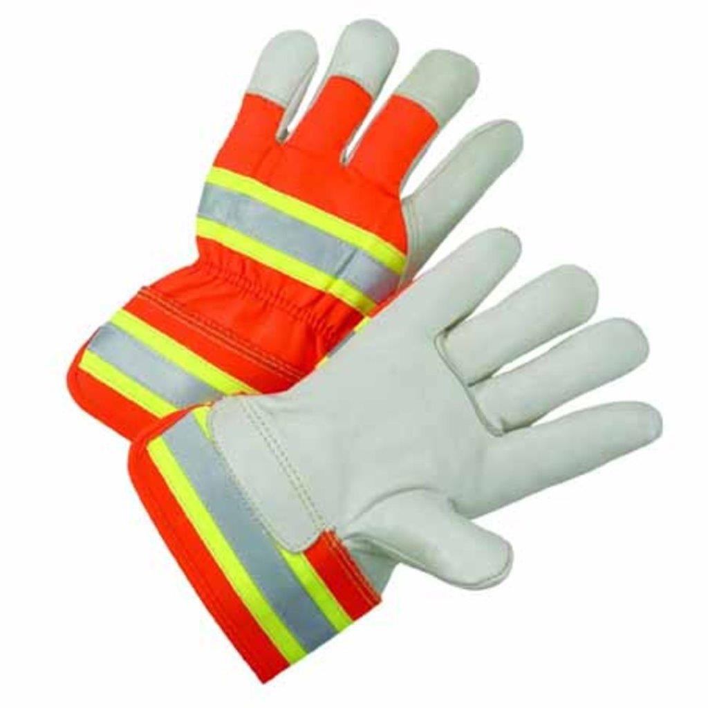HIGH VISIBILITY LEATHER PALM WORK GLOVES