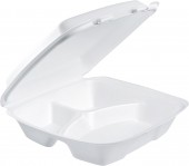 Foam Three-Compartment Square Container with Hinged Lid